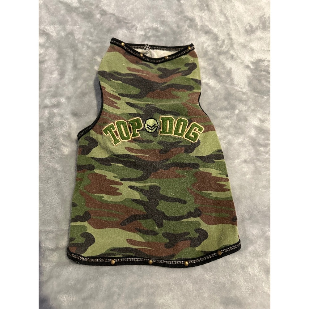 MM Pet Tank Top Unisex Medium Green Camo Top Dog Military Graphic Studded Vest